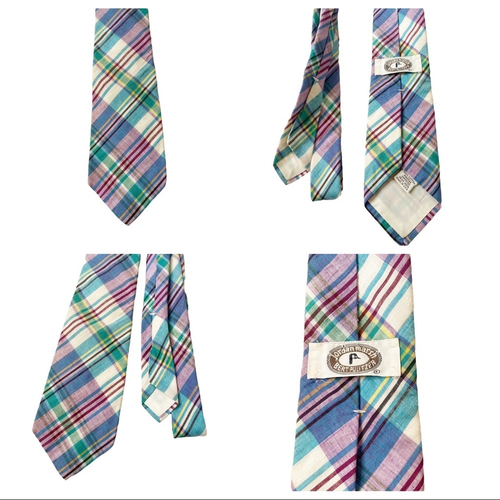 Vintage Jordan Marsh Bert Pulitzer Plaid Country Club Preppy Golf Tie Linen